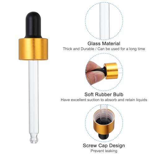 PATIKIL Glass Eye Dropper Caps, 6 Pcs Anodized Aluminum Glass Dropper Closure Top for 30ml(1oz) Essential Oils Bottle, Perfume, Lab Experiments, Gold Tone - color: Gold Tone, size: 30ml