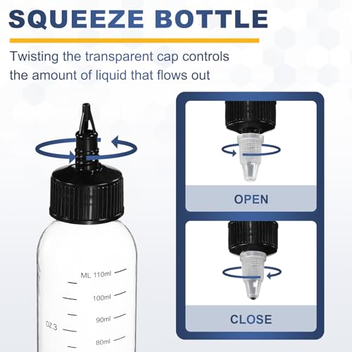 PATIKIL 110ml 4oz,9 Pcs Plastic Squeeze Dispensing Bottle,Transparent,Black - color: Transparent/Black, size: 110ml