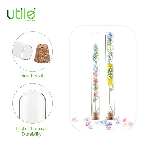 Utile 50pcs Glass Test Tubes, 3.3 Borosilicate Glass Material, 20ml Test Tubes, with Cork Stoppers and Brush, 4004.9012.50 - style: 50pcs of 16x150mm