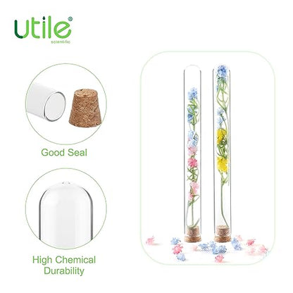 Utile 50pcs Glass Test Tubes, 3.3 Borosilicate Glass Material, 20ml Test Tubes, with Cork Stoppers and Brush, 4004.9012.50 - style: 50pcs of 16x150mm