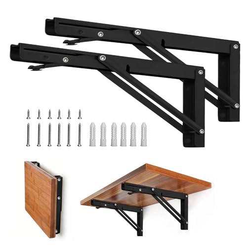Storystore Folding Shelf Brackets, 14 Inch 2 Pcs Black Stainless Steel - size: 14 Inch