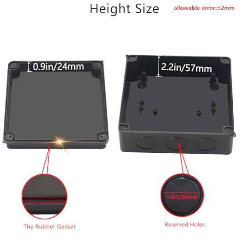 Outdoor Waterproof Box,Junction Box Reserved Holes IP65 ABS Plastic Electrical Boxes Power Cord Enclosure Project Box Black Outer Size 7.9 x 7.9 x 3.1 inch(200x200x80mm) - size: 7.9" x 7.9" x 3.1"