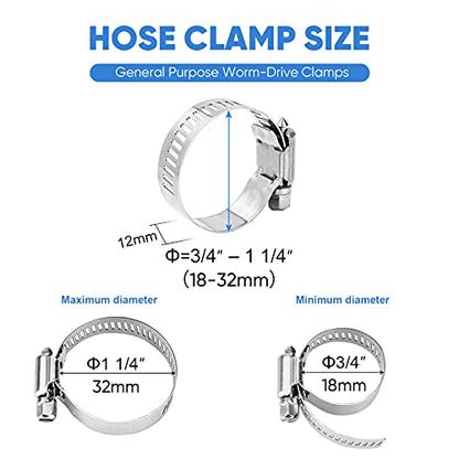 TICONN 20PCS Hose Clamps Set 304 Stainless Steel, 3/4"-1-1/4" Worm Gear - size: SAE #10 20PCS 3/4"~1-1/4"