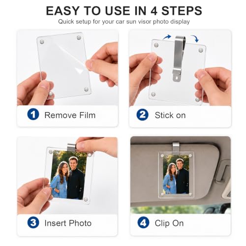2 PCS Car Photo Holder, 3.6" x 2.4" Acrylic Auto Sun Visor Picture Frame with Clip, Magnetic Personalized Sunvisor Photo Clip Picture Display Holder for Most Vehicles - color: Straight