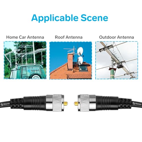 STEREN RG8X Coaxial Cable 75 ft, CB Coax Cable with PL259 UHF Connectors, Male to Male Low Loss 50 Ohm for HAM Radio, LMR400, Antenna Analyzer - size: 75 feet