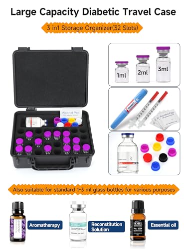 Leng Ke 1-3ML Peptide Storage Case for Fridge,Vial Organizer Case – Holds 32× 3ml Vials, 30ml Vials, Large Vial Slot for Travel - color: 32 Slots 1-3ml + 1 Slots 30ml