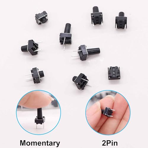 TWTADE 90PCS Micro Momentary Tactile Push Button Switch 6 x 6 x 4.3/5/6/7/8/9/10/11/12mm 2 Pin Tact Switch Assortment Kit - color: Black-2 Pin