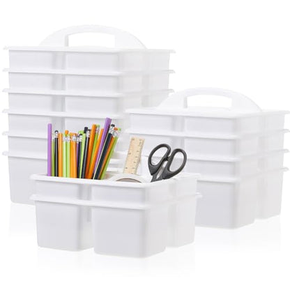 Threehoney 12 Pack Classroom Caddy 3 Compartment with Handle, White - color: White
