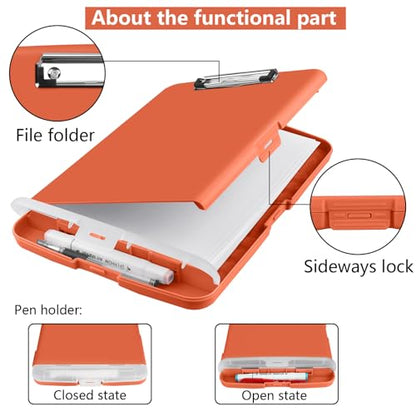 Clipboard with Storage, A4 Binder Nursing Clipboards with Pen Holder, Heavy Duty Storage Clipboards with Low Profile Clip, Clipboard Folder Side-Opening, Smooth Writing Clip Board (Red Brown) - color: Red Brown