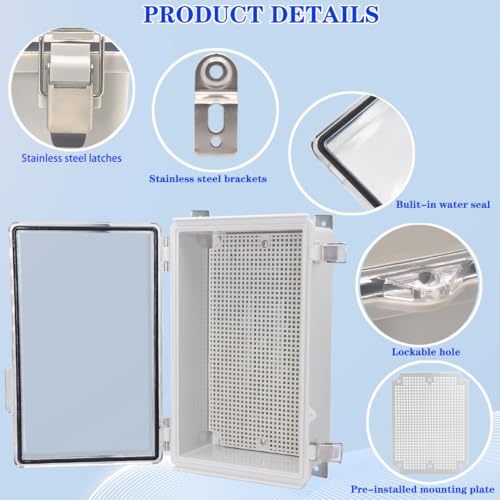 Waterproof Outdoor Electrical Box Junction Box Weatherproof IP67 ABS Plastic Enclosure Switch Router Project Box with Mounting Plate with Wall Bracket 2 Cable Glands Clear 10.23" x 6.3" x 3.94" - color: Clear, size: 10.23" x 6.3" x 3.94" 1pc