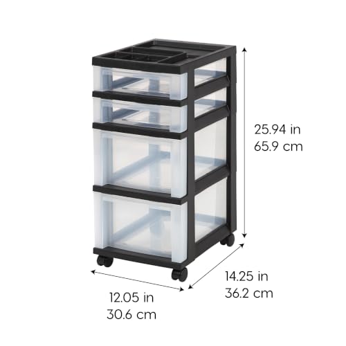 IRIS USA 4-Drawer Rolling Storage Cart, Black/Clear - color: Black, size: 4 Drawer