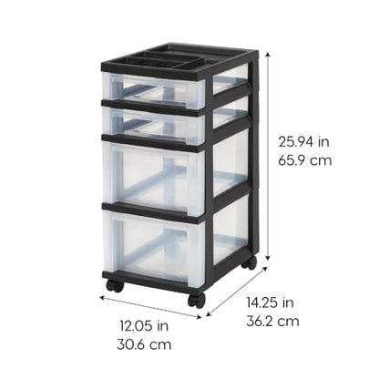 IRIS USA 4-Drawer Rolling Storage Cart, Black/Clear - color: Black, size: 4 Drawer