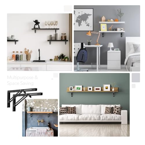 Ravinte Matte Black Folding Shelf Brackets, 16 Inch, 4 Pack - size: 16 Inch