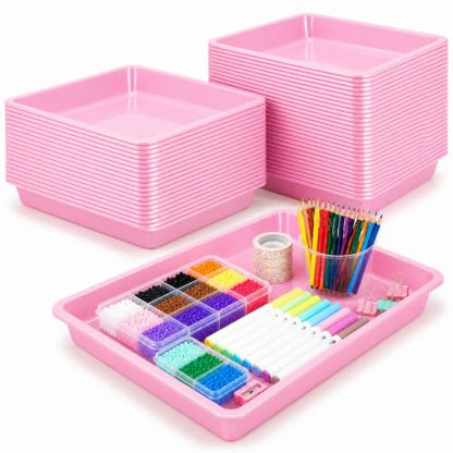 Ziliny 30 Pcs Plastic Serving Tray Cafeteria Art Trays,Light Pink - color: Light Pink