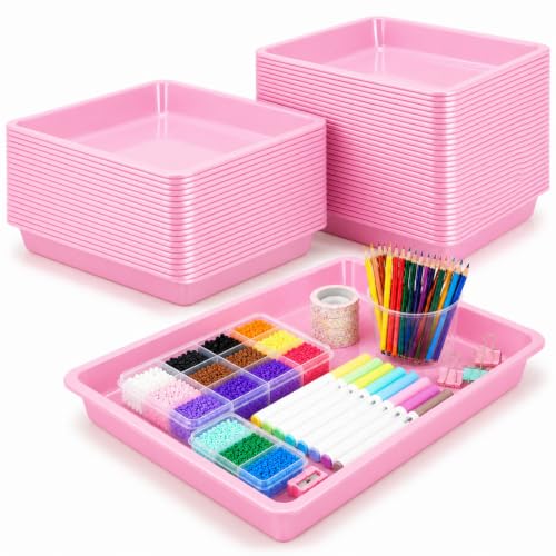 Ziliny 30 Pcs Plastic Serving Tray Cafeteria Art Trays,Light Pink - color: Light Pink