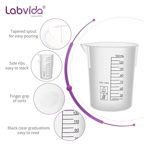 6PCS 150ml Autoclavable Stackable Plastic Beakers, LVB013 - style: 6pcs of 150ml