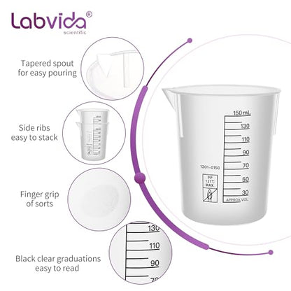 6PCS 150ml Autoclavable Stackable Plastic Beakers, LVB013 - style: 6pcs of 150ml