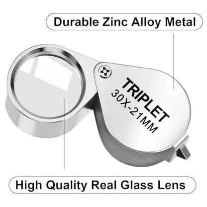 Xindojuz 2 PCS Jewelers Loupe Magnifier, Pocket Foldable 30 x 21mm