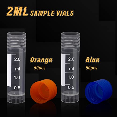 100 Pcs 2ml Plastic Vials with Caps - Lab Vials & Test Tubes with Lids