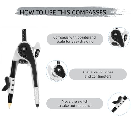 Unjoo Compass and Protractor Set, 6 Inch Protractor with Swing Arm (Gray) - color: Gray