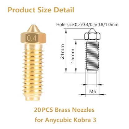 10PCS Brass Nozzles for Anycubic Kobra 3/Kobra S1, 3D Printer Parts 10PCS 0.4mm High Speed Nozzles Kit for Kobra 3, Kobra 3 Combo, Kobra S1, Kobra S1 Combo - style: Kobra 3 Brass 0.4mm