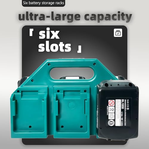Kxufoae- 6-Slot Makita Battery Holder for 18V&14.4V | Portable and Rugged Battery Case - Compact Organizer for Easy Storage and Transport, Ideal for Tool Bags & Job Sites, Quick Access (6-Slot)