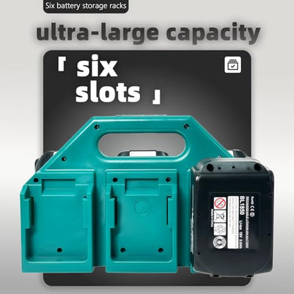 Kxufoae- 6-Slot Makita Battery Holder for 18V&14.4V | Portable and Rugged Battery Case - Compact Organizer for Easy Storage and Transport, Ideal for Tool Bags & Job Sites, Quick Access (6-Slot)