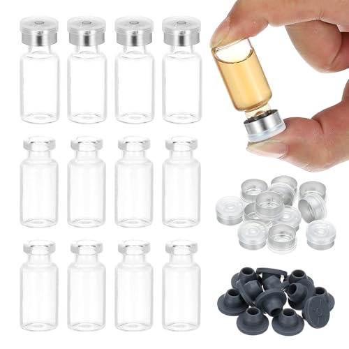 PATIKIL 12pcs 3ml Clear Borosilicate Glass Sample Vials with Aluminum Plastic Cap and Rubber Stopper for Lab Solid Liquid Powder Storage, Matt Silver Tone - color: Clear/Matt Silver Tone, size: 3ml