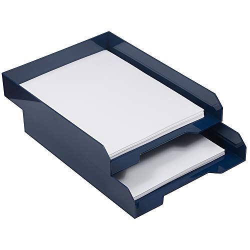 JAM PAPER Stackable Paper Trays - Navy Blue - Desktop Document, Letter, & File Organizer Tray - Sold Individually - color: Navy Blue, size: Pack of One (1) Tray