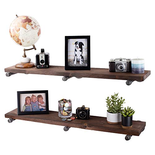 Industrial Pipe Wooden Shelves Restore by Pipe DÉCOR Premium Douglas Fir Wood Shelving 36 Inch Length Set of 2 Boards and 6 Straight Brackets Trail Brown Finish - color: Trail Brown, size: 36 Inch
