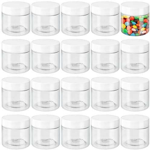 20 Pcs 2 Oz Clear Cosmetic Container with White Lids,Travel Storage Clear Empty Cosmetic Jars,Plastic Round Pot Jars for Eye Shadow,Lotion,Cream,Jewelry,Painting,Candies,DIY Ointments - color: White Lids