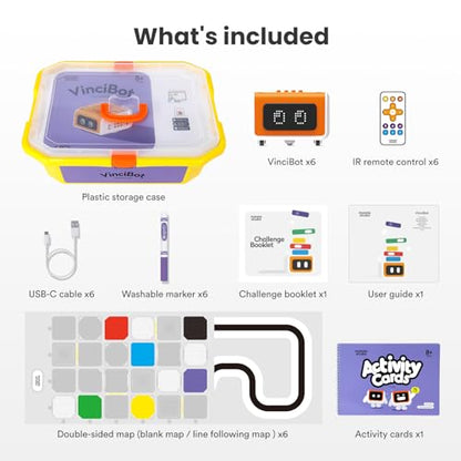 VinciBot Classroom Set, 6 Coding Robots for School STEM 8-12