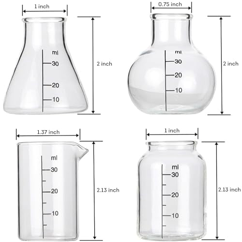 Lily's Home Mini Science Beaker Shot Glasses Set of 8- Clear Glass Lab Flask Cups | Gift for Chemistry & Bio Grads, Nurses, Doctors, Scientists | Fun Party Drinkware for Themed Events - color: Clear - 8PK