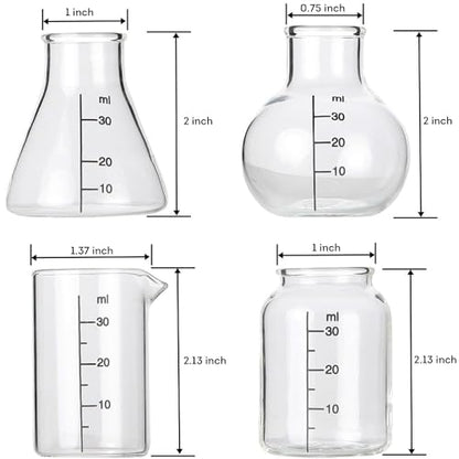 Lily's Home Mini Science Beaker Shot Glasses Set of 8- Clear Glass Lab Flask Cups | Gift for Chemistry & Bio Grads, Nurses, Doctors, Scientists | Fun Party Drinkware for Themed Events - color: Clear - 8PK