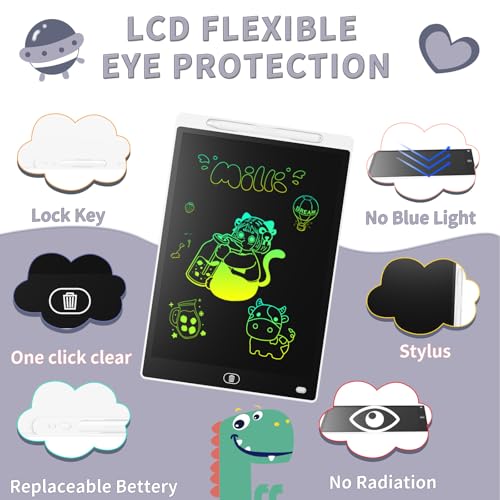 [2 Pack] Genialba LCD Writing Tablet 8.5-Inch Colorful Doodle Board, Toddler Learning Educational Toys Gifts for 3-8 Years Old Girls and Boys, Electronic Drawing Pad for Kids (Black&White) - color: White & Black, size: 8.5 Inch