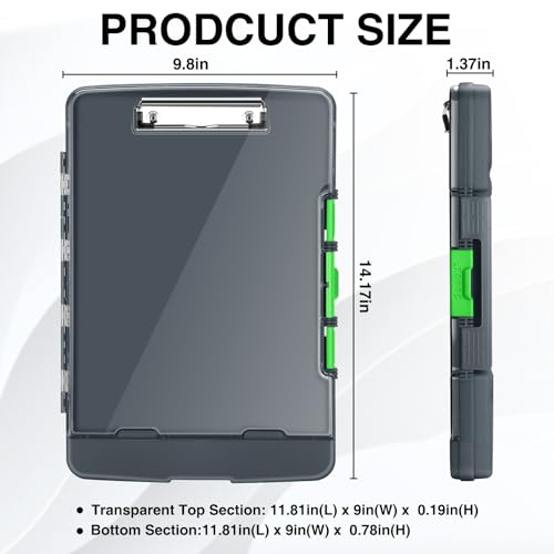 Sooez Original Clipboard with Dual Storage, Heavy Duty Clip Boards 8.5x11 - color: Gray + Green