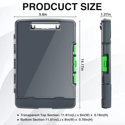 Sooez Original Clipboard with Dual Storage, Heavy Duty Clip Boards 8.5x11 - color: Gray + Green