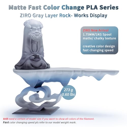 ZIRO PLA Filament 1KG, Matte Rainbow Fast Color Change, Gray Layer Rock - color: Gray Layer Rock (Matte)