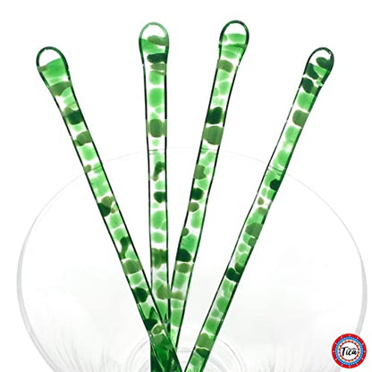 studioTica Handmade Glass Swizzle Sticks: Rainforest Green, Set of 5 - color: Rainforest Green