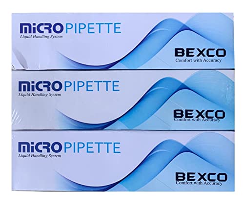 BEXCO Adjustable Variable Volume Micropipette Set of 3 (0.5-10uL, 10-100uL, 100-1000uL) - Professional Lab Pipettors Combo Pack, Partially Autoclavable