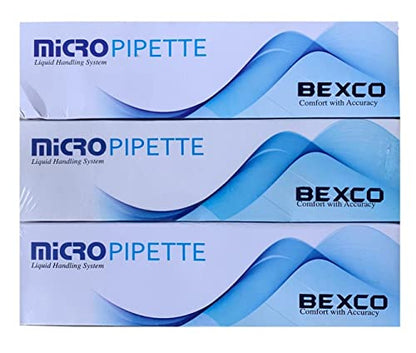 BEXCO Adjustable Variable Volume Micropipette Set of 3 (0.5-10uL, 10-100uL, 100-1000uL) - Professional Lab Pipettors Combo Pack, Partially Autoclavable
