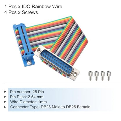 MECCANIXITY IDC Rainbow Wire Flat Ribbon Cable DB25 Male to DB25 Female 3.9 Inch Length 2.54mm Pitch Breadboard Jumper Wires for Electronic Projects - size: 3.9 Inch, style: DB25 Male to DB25 Female