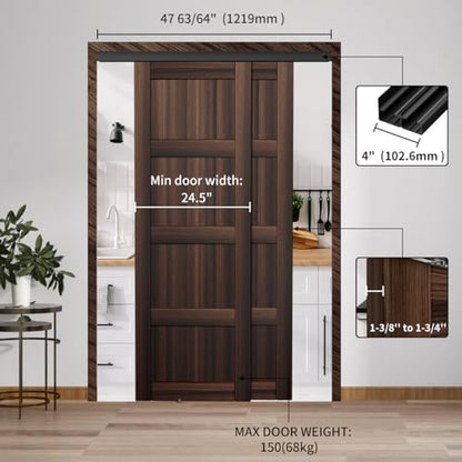 Heavy Duty Bypass Sliding Closet Door Track Hardware 48", 4 FT Aluminium Pocket Door Track Rail Set, Smoothly and Quietly, for 2 Door System,Black - size: XC40 48"-B
