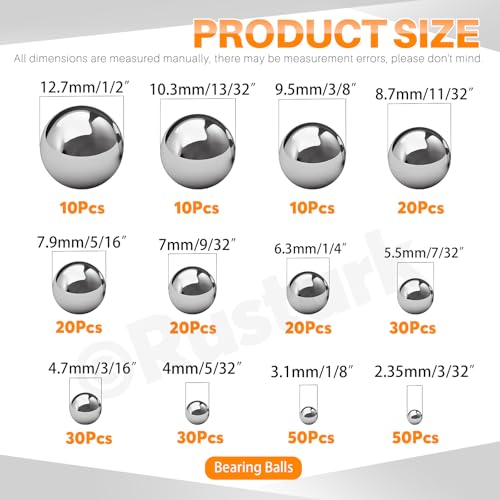 300Pcs 12 Sizes 304 Stainless Steel Bicycle Bearing Balls Assortment Kit SAE Precision Solid Bearing Ball Industrial 304 Stainless Steel Ball Spheres for Machinery Automotive - size: 300pcs 12 sizes