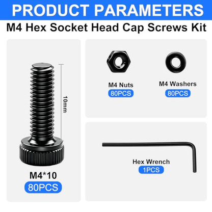 240Pcs M4 x 10mm Screws with Nuts and Wasehrs, Hex Socket Head Cap Screws 12.9 Grade Alloy Steel M4 Bolts with Hex Wrench - color: BK-M4 x 10mm
