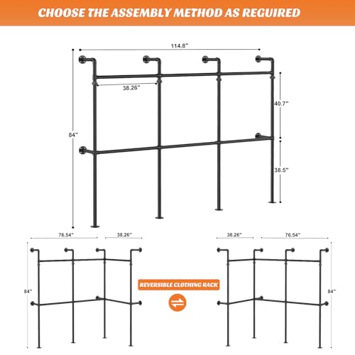 Aheaplus Industrial Pipe Clothing Rack, Reversible 9.85FT Clothes Rack - size: 118 inches