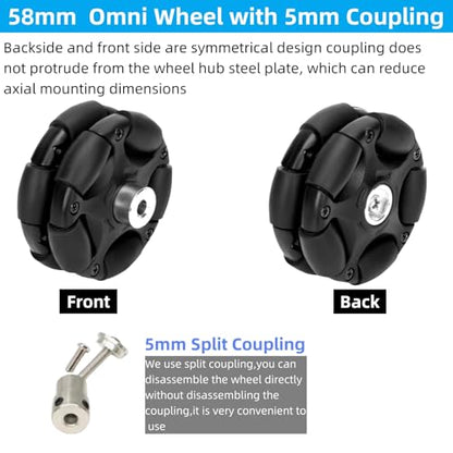 58mm Plastic Omni Wheel Rubber Tire Omni-Directional Movement with 5mm Inner Dia Coupling for Robot Wheels Smart Car Chassis 1Pc - size: 58mm Wheel with ID 5mm Coupling