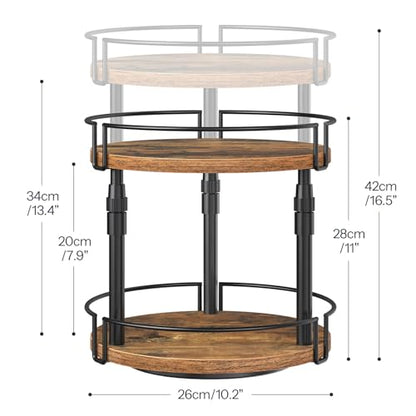 HOOBRO Lazy Susan Organizer Spice Rack, 2-Tier Height Adjustable Rotating Spice Organizer, for Kitchen Countertop and Cabinet, Rustic Brown BF05TL01 - color: Rustic Brown + Black