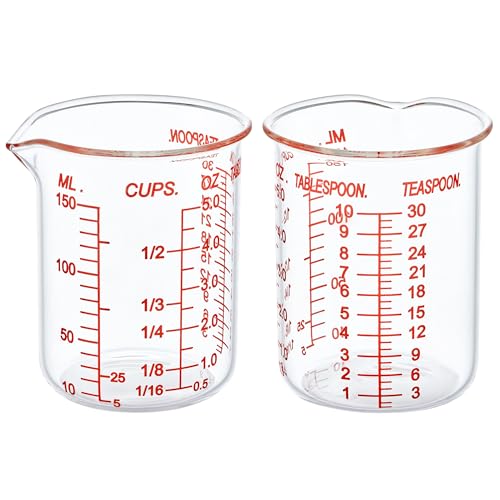 Ackers BORO3.3 Glass Measuring Cup, V-Shaped Spout, 150 mL / 5 oz, 2 Pack - size: 150ML(5.0OZ)-Pack of 2