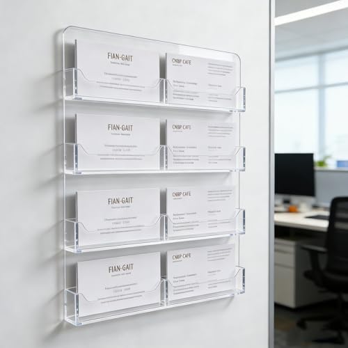 Acrylic business card holder Wall mounted business card holder Clear sticker display rack Multiple card organizer with screws and pre drilled holes for Cards display,8 Pockets